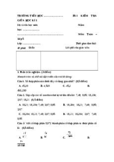 Đề thi giữa kì 1 Toán lớp 5 Kết nối tri thức (Đề 7)