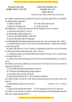 Đề thi thử Lịch Sử trường Lý Thái Tổ lần 1 năm 2021