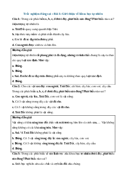 Trắc nghiệm KHTN 6 Kết nối tri thức (có đúng sai, trả lời ngắn)