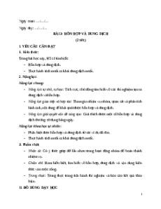 Giáo án Bài 3: Hỗn hợp và dung dịch Khoa học lớp 5 Chân trời sáng tạo
