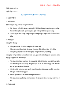 Giáo án Bài tập cuối chương 4 Toán 9 Cánh diều