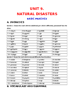 Bài tập bổ trợ nâng cao Unit 9: Natural disasters Tiếng Anh 8 Global success