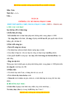 Giáo án Phép trừ (không nhớ) trong phạm vi 1000 Toán lớp 2 Cánh diều