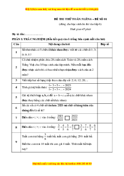 Bộ 25 Đề ôn thi vào lớp 6 môn Toán chất lượng cao