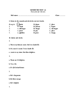 Bộ 5 đề thi Cuối kì 1 Tiếng Anh lớp 5 Global success có đáp án
