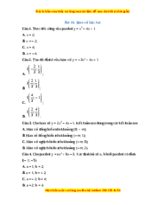 Trắc nghiệm Hàm số bậc hai Toán 10 Kết nối tri thức