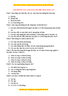 Trắc nghiệm Ảnh hưởng của ánh sáng lên đời sống sinh vật Sinh học 9