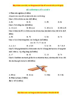 Đề thi giữa kì 1 Toán lớp 2 Cánh diều - Đề 9