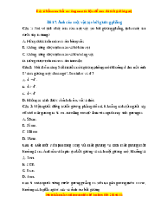 Trắc nghiệm Ảnh của vật tạo bởi gương phẳng KHTN 7 Chân trời sáng tạo