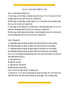 Trắc nghiệm Cảm ứng ở động vật KHTN 7 Cánh diều