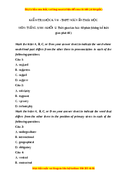 Đề thi cuối kì 2 Tiếng Anh lớp 12 trường THPT Nguyễn Thái Học năm 2023