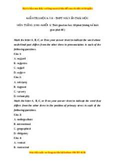Đề thi cuối kì 2 Tiếng Anh lớp 12 trường THPT Nguyễn Thái Học năm 2023