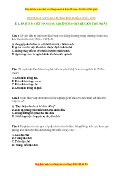 Trắc nghiệm Bài 14 Lịch sử 9: Việt Nam sau chiến tranh thế giới thứ nhất
