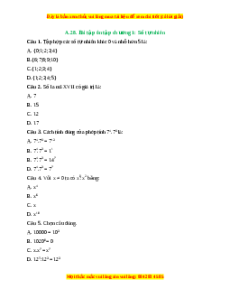 Trắc nghiệm Bài tập cuối chương 1 Toán 6 Chân trời sáng tạo