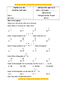 Đề thi giữa kì 2 Toán lớp 4 Cánh diều - Đề 2 có đáp án