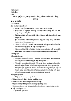 Giáo án Bài 4 KHTN 9 Cánh diều (2024): Hiện tượng tán sắc ánh sáng. Màu sắc ánh sáng