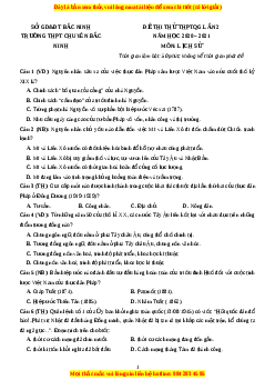 Đề thi thử Lịch Sử trường Chuyên Bắc Ninh lần 1 năm 2021