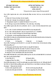 Đề thi thử Lịch Sử trường Chuyên Bắc Ninh lần 1 năm 2021