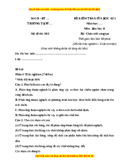 Đề thi giữa kì 1 Hóa Học 11 Chân trời sáng tạo (đề 3)