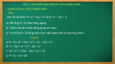 Giáo án Powerpoint Các phép tính với đa thức nhiều biến Toán 8 Cánh diều