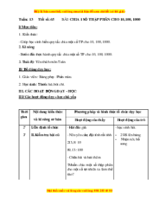 Giáo án Bài 65 Toán lớp 5: Chia một số thập phân cho 10, 100, 1000,….