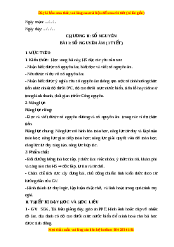 Giáo án Số nguyên âm Toán 6 Cánh diều