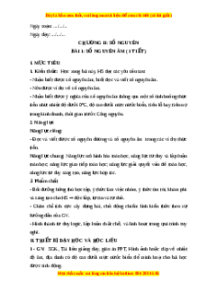 Giáo án Số nguyên âm Toán 6 Cánh diều