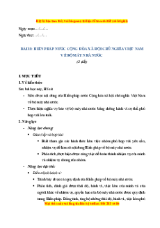 Giáo án Bài 18 KTPL 10 Cánh diều: Hiến pháp nước Cộng hòa xã hội chủ nghĩa Việt Nam về bộ máy nhà nước