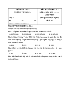 Đề thi cuối kì 1 Toán lớp 4 Chân trời sáng tạo - Đề 7
