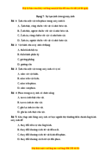 Trắc nghiệm Sự tạo ảnh trong máy ảnh Vật lí 9