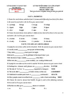 Đề thi vào 10 Tiếng Anh Tỉnh Thanh Hóa năm 2023-2024