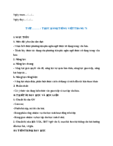 Giáo án Thực hành tiếng Việt trang 71 Ngữ Văn 9 Chân trời sáng tạo
