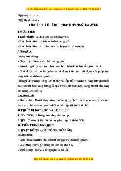 Giáo án Phép nhân số nguyên Toán 6 Kết nối tri thức