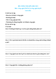 Đề cương ôn tập Giữa kì 1 Công nghệ Thiết kế 10 Cánh diều