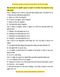 Trắc nghiệm Bài 16 KTPL 10 Kết nối tri thức: Quyền con người, quyền và nghĩa vụ cơ bản của công dân trong Hiến pháp