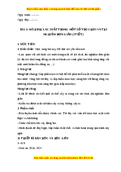 Giáo án Mô hình xác suất trong một số trò chơi và thí nghiệm đơn giản Toán 6 Cánh diều