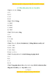 Trắc nghiệm Phép nhân, phép chia các số tự nhiên Toán 6 Cánh diều