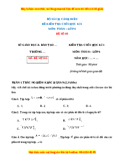 Đề thi cuối kì 1 Toán 6 Cánh diều (Đề 8)