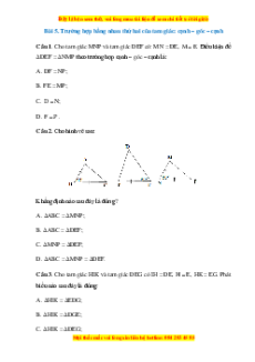 Trắc nghiệm Trường hợp bằng nhau thứ hai của tam giác: cạnh - góc - cạnh Toán 7 Cánh diều