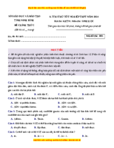 Đề thi thử tốt nghiệp Sinh học Sở Ninh Bình năm 2024