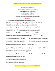 Đề thi giữa kì 1 Toán 6 Chân trời sáng tạo (Đề 10)