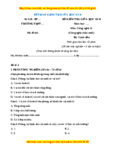 Đề thi Công nghệ 11 giữa kì 2 Cánh diều (Công nghệ chăn nuôi) - Đề 2