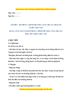 Giáo án Bài 11 KTPL 10 Cánh diều: Hệ thống chính trị cước Cộng hòa xã hội chủ nghĩa Việt Nam