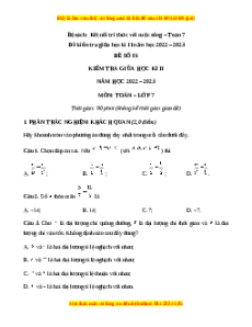 Đề thi giữa học kì 2 Toán 7 Kết nối tri thức có đáp án (Đề 1)