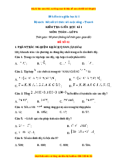 Đề thi giữa kì 1 Toán 6 Kết nối tri thức (Đề 2)