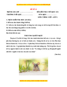 Đề thi Tiếng Việt lớp 1 Học kì 2 Kết nối tri thức (Đề 10)