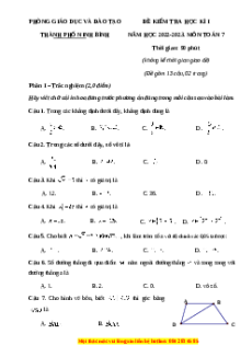Đề thi cuối kì 1 Toán 7 Kết nối tri thức phòng GD&ĐT Thành phố Ninh Bình