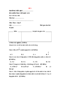 Đề thi Cuối kì 1 Toán lớp 5 Kết nối tri thức (Đề 1)