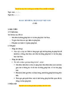 Giáo án Bài 20 KTPL 10 Cánh diều: Hệ thống pháp luật Việt Nam