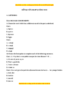 Đề thi cuối kì 2 Tiếng Anh 9 trường THCS Quảng Nam năm 2023